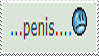 A small stamp showing an old deviantart update reading "...penis... :("